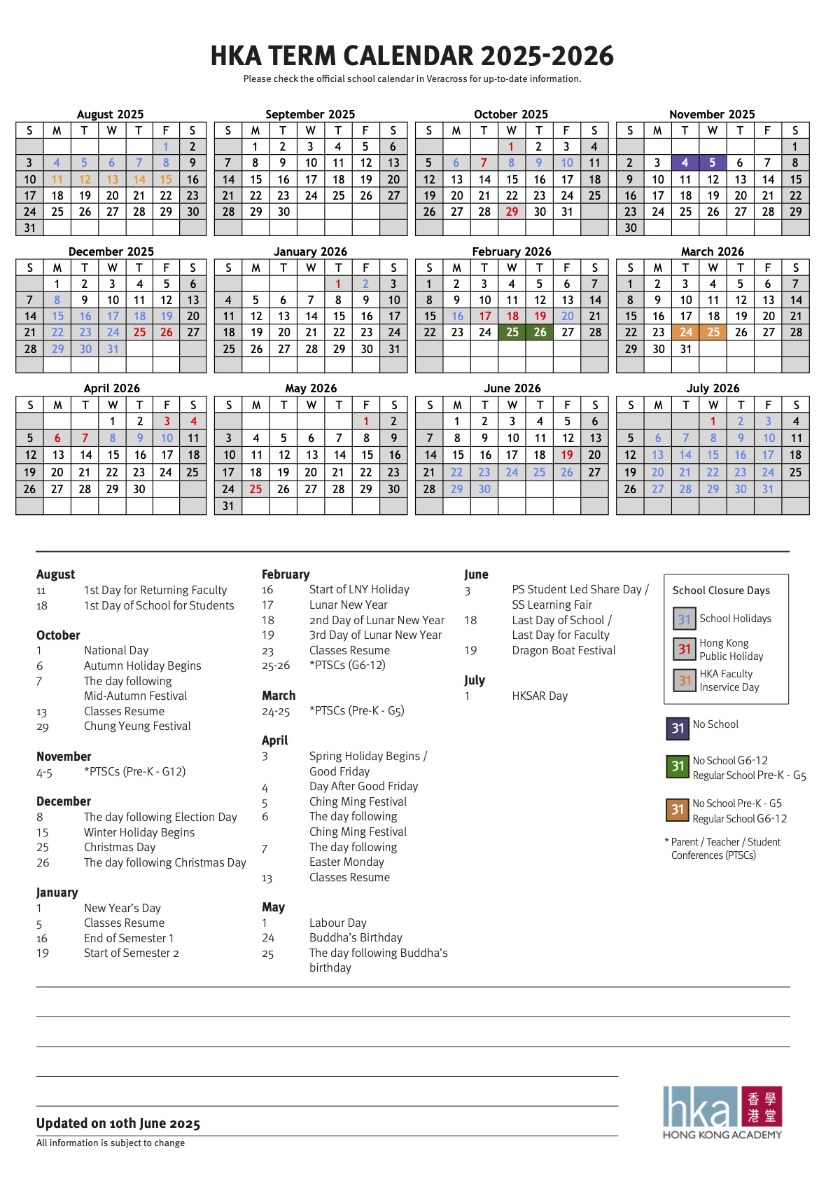 Term Calendar, 2025-26