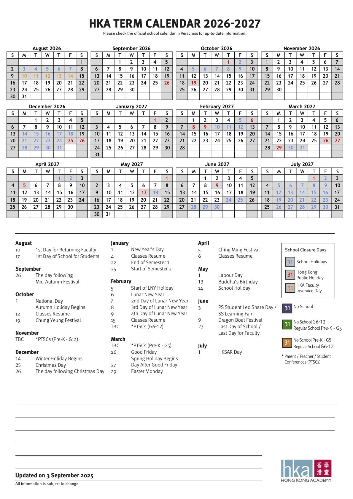 Term Calendar, 2025-26